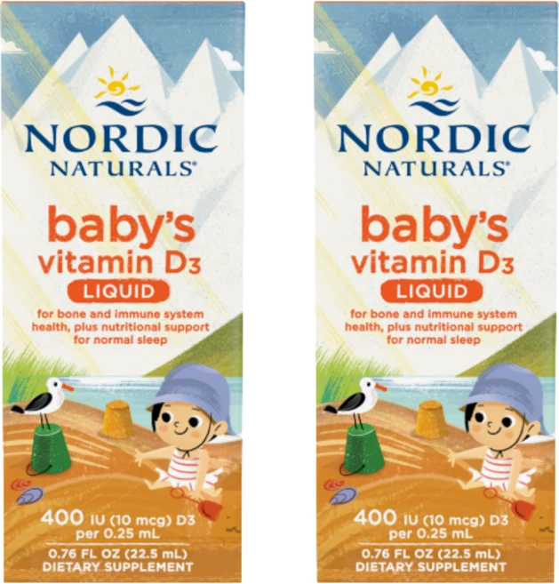 Nordic Naturals 베이비 비타민D3 리퀴드 400IU 유아 아기 비타민D 드롭, 2개, 22.5ml - 쿠팡