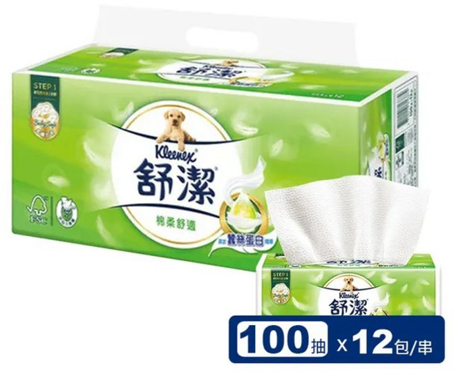 Kleenex 舒潔 棉柔舒適抽取式衛生紙 100抽 x 12包, 100張, 6袋