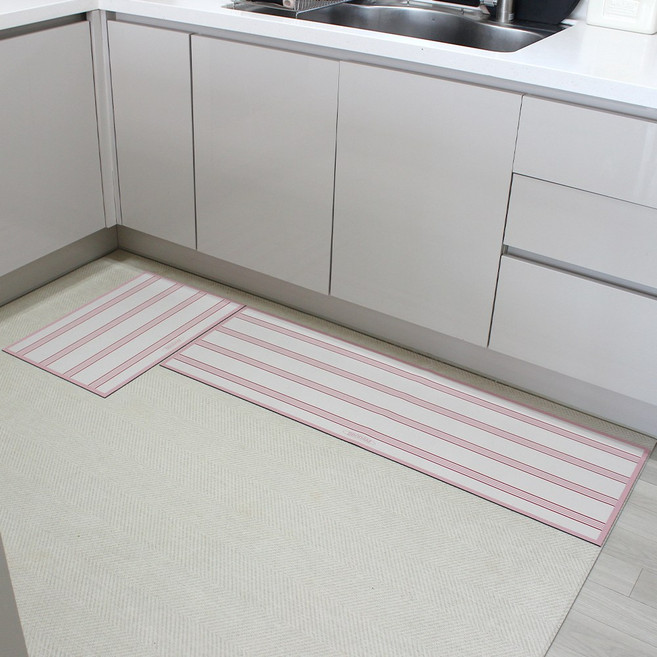 [1+1]루이벤 유러피안 스트라이프 빨아쓰는 규조토 발매트 간편세탁 욕실 주방 싱크대 매트 러그, 유러피안-밀키핑크