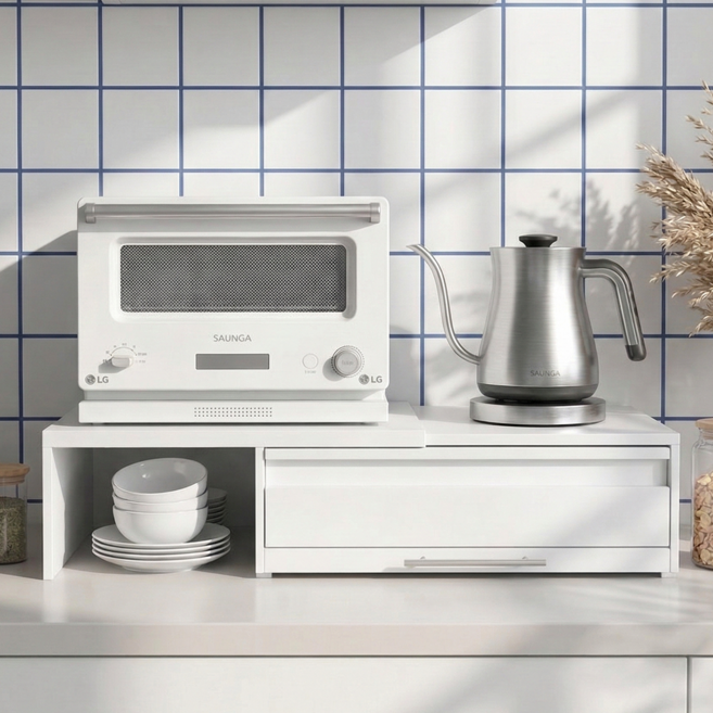 벨디즈 전자레인지 수납장 주방 밥솥 수납선반 트레이, 2단, 화이트