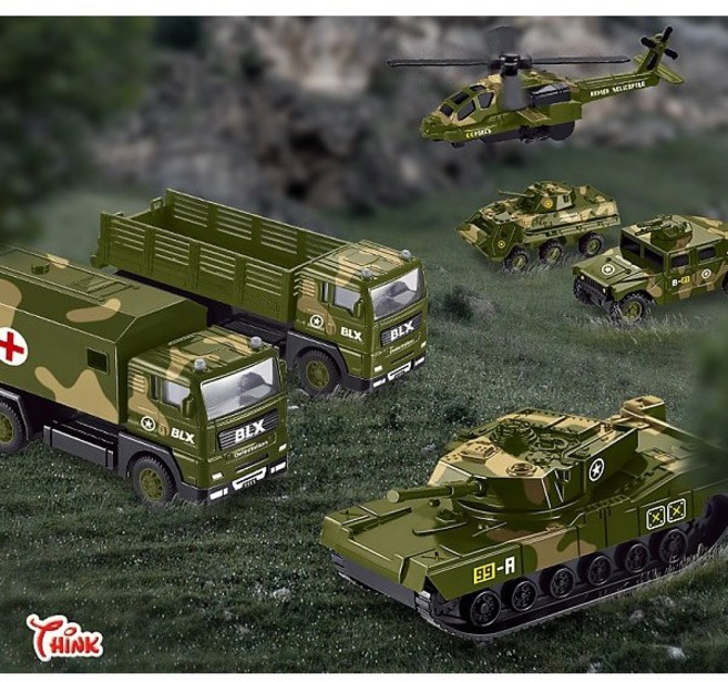 헬리콥터+구급차+전차+수송트럭+장갑차+지휘차 밀리터리 6종 세트, 1개