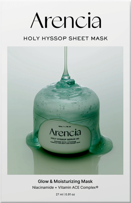 Arencia HOLY HYSSOP亮白保濕面膜 含菸鹼醯胺與維生素ACE 深層滋潤 重現水嫩透亮。, 1個, 1入