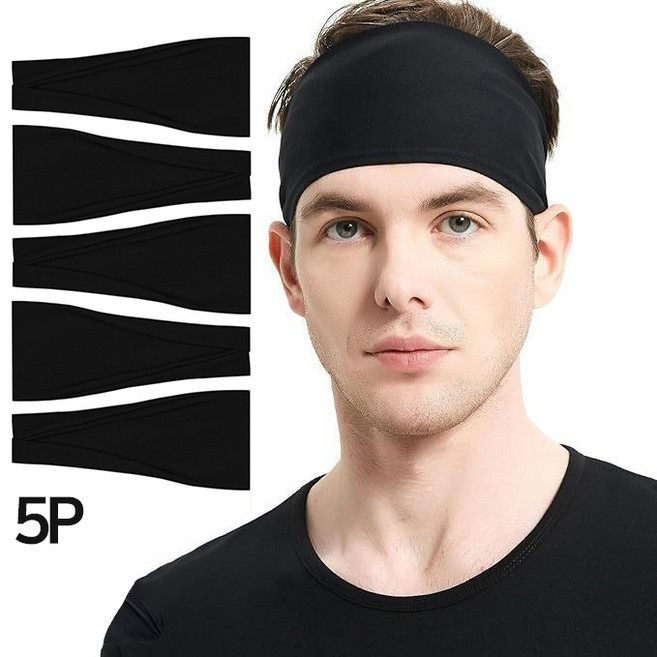 안아픈 스포츠 헤어밴드 대두용 러닝 헤어밴드 탁월한 땀흡수, 5개, 블랙