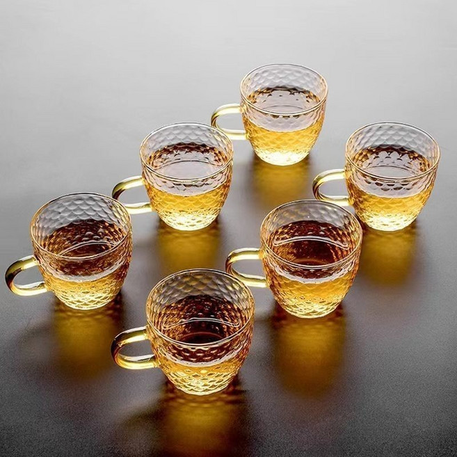 耐熱加厚玻璃杯 小茶杯 彩把 迷你杯, 1個, 加厚黃把龍鱗盃100ML六衹
