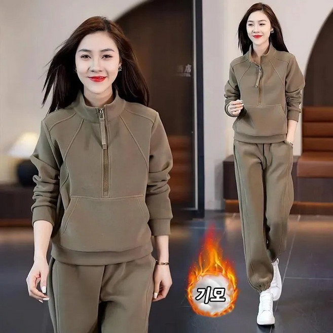 패션 중년여성의류 기모 집업맨투맨 엄마옷 캐주얼 바지세트 도톰 트레이닝복 투피스