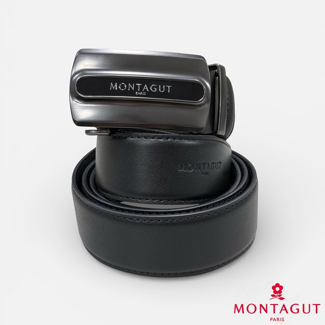 MONTAGUT 夢特嬌 時尚經典紳士頭層牛皮自動扣皮帶