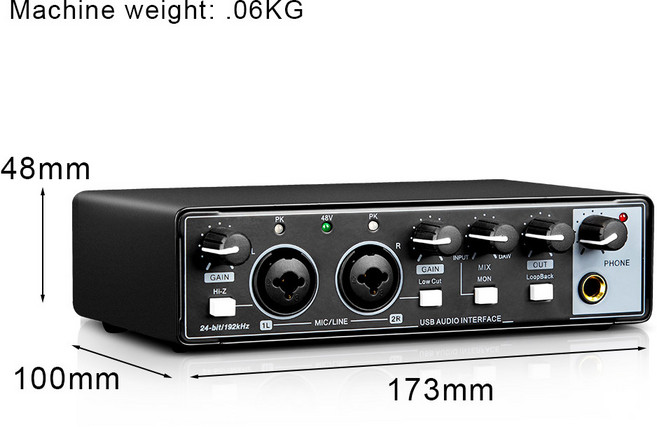 오디오인터페이스 스튜디오 사운드 카드 USB 오디오 인터페이스 24 비트/192kHz AD 컨버터 일렉트릭 기타 라이브 녹음 루프백 포함 MD22, MD22 Black, MD22 Black