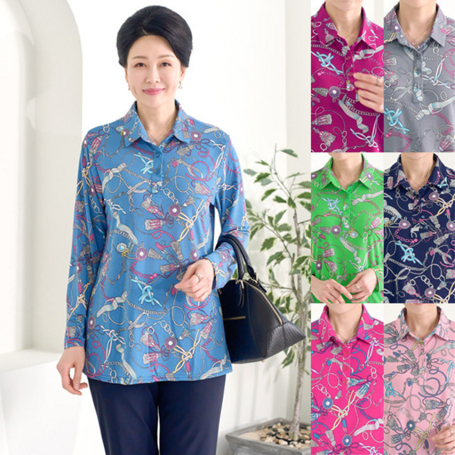 로즈맘 엄마옷 로즈맘 고랑체인카라티셔츠