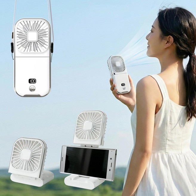 오토림 6WAY 핸디 선풍기 무소음 휴대용 USB 충전식 미니 클립형 목걸이형 탁상용 대용량 배터리 내장, white