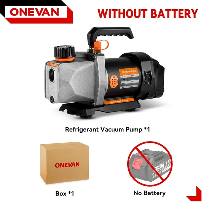 ONEVAN 7CFM 1/2HP 무선 진공 펌프 5PA 흡입구 냉장고 에어컨 마키타 18v 배터리 용 충전식 구동 상태 표시, 01 No Battery, 01 EU, 01 Vacuum Pump