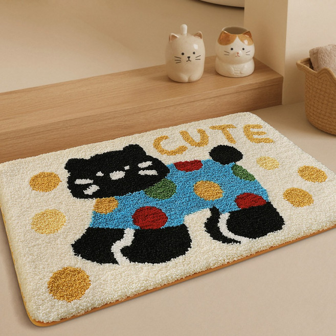 DEXI 부드러운 도톰 극세사 욕실 화장실 현관 미끄럼방지 논슬립 프리미엄 욕실 발매트 침대 귀여운, CUTE