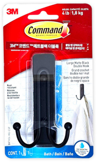 3M 코맨드™ 욕실용 매트블랙 더블 훅 (대), 1개