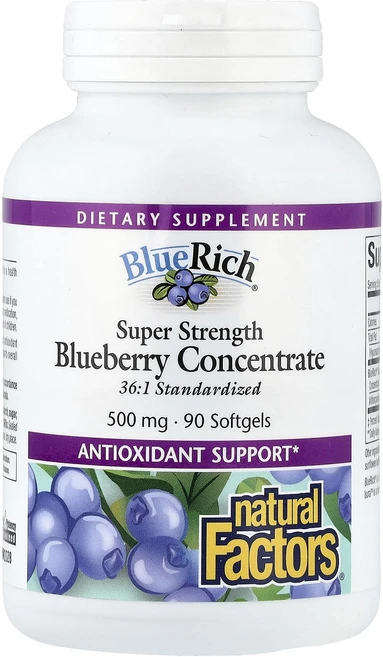 Natural Factors BlueRich 고강도 블루베리 농축물 500mg 소프트젤 90정, NaturalFactorsBlueRich고강도블루베리농, 1개 - 쿠팡