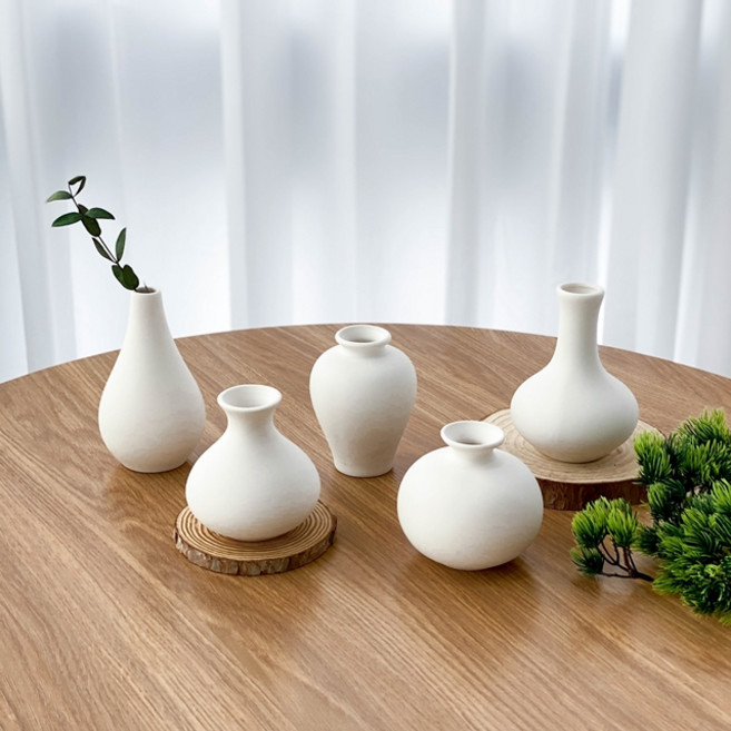 화이트 미니 도자기 화병 오브제 백자 달항아리 인테리어 꽃병, E
