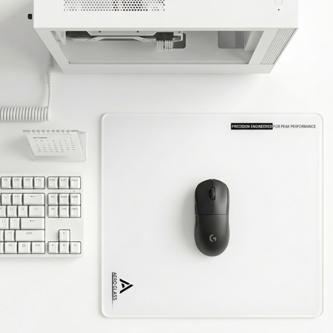 AEROGLASS 강화유리 게이밍 글라이드 마우스패드, 1개, White,400x450mm