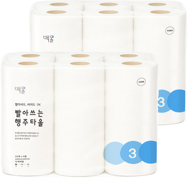 백올 빨아쓰는 행주타올 도톰한 스카이블루, 2세트, 300매