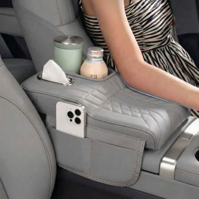 제트위시 프리미엄 고탄성 자동차 콘솔쿠션 팔걸이 컵홀더, 1개, 6_그레이