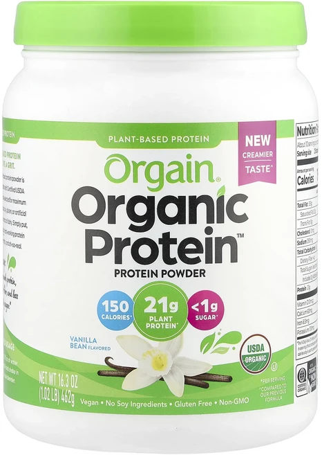 새해 건강을 선물하세요 Orgain Organic Protein™ 분말 식물성 바닐라빈 맛 462g(1.02lb) 특별관리진행, 462g, 1 - 쿠팡