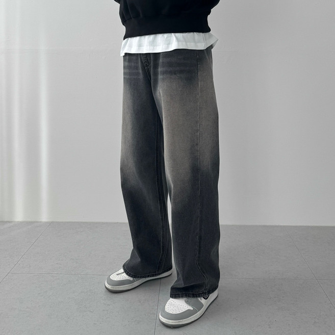다이나믹피플 남성용 워싱 와이드 밴딩 청바지