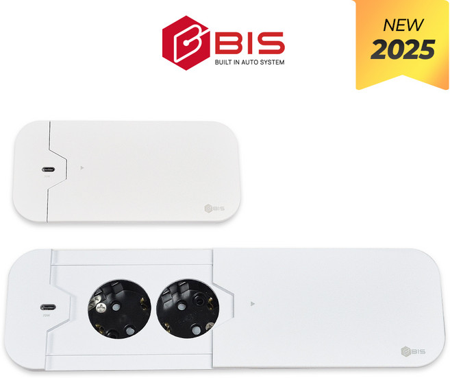BIS 씬슬라이딩 콘센트 2구 화이트 빌트인 매립형 USB C타입 고속충전 사무실 회의실 책상 BIS-102TS, 1개