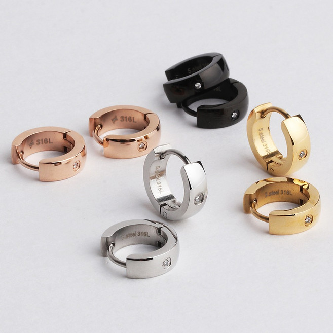 VARAM [한쌍]3mm 라운드 천연 다이아 원터치 귀걸이 써지컬 316L 스틸