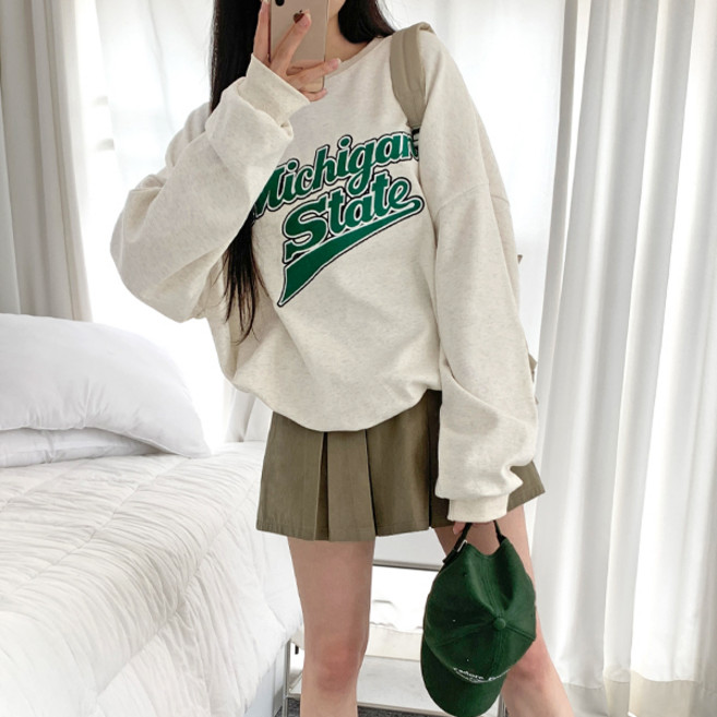 티데일리 여성용 미시간 자수 레터링 오버핏 맨투맨