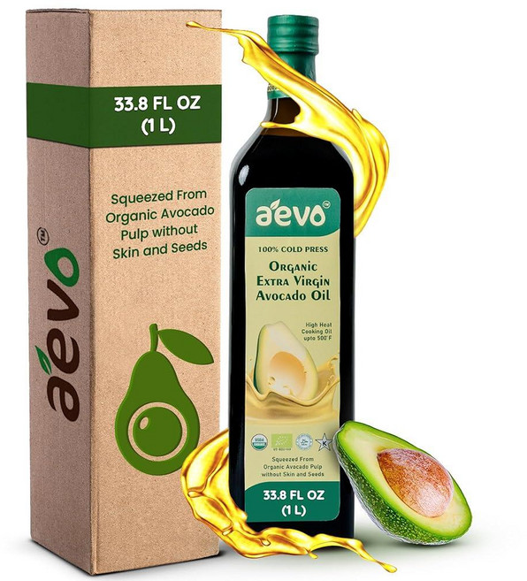 AEVO 100% 콜드 프레스 유기농 버진 아보카도 쿠킹 오일 다목적 요리 고온 요리 소테 베이킹 튀김 샐러드 드레싱 마리네이드 버터 대체품 버터 기름에 적합, 33.8 FL Oz 697589, 1개, 1L