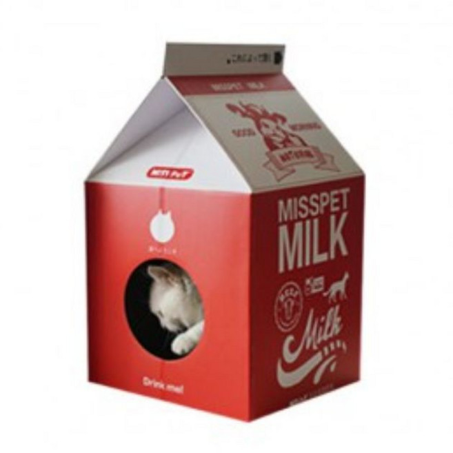 위니펫샵 미스펫 우유팩 하우스 스크레쳐 빨강 딸기 휴식스크래처, 1개