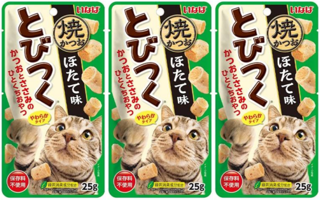 3개묶음)이나바 챠오 토비츠쿠 구운가다랑어 & 가리비 25g (QSC-216), 혼합맛(야끼가다랑어&가리비), 1개