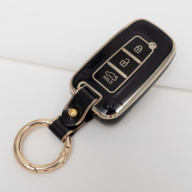 현대 그랜저 투싼 싼타페 K5 K7 기아 모하비 호환 차 키 케이스 홀더 커버 스마트 리모컨 TPU 원형 스트랩, 3버튼_TA31_KH13, 블랙