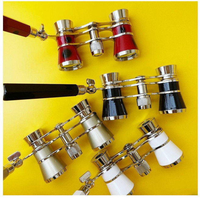 오페라망원경 쌍안경 뮤지컬 콘서트 오페라글라스 고배율 공연 휴대용 공연용 쌍원경 오글 소형, 실버 엣지+화이트+체인