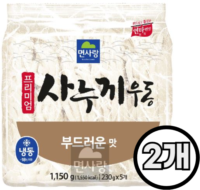 면사랑 프리미엄 사누끼우동(부드러운맛) 냉동 우동면 사리, 1.15kg, 2개