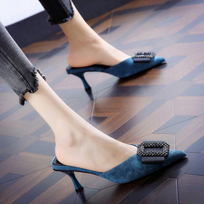 큐빅 여성 스틸레토 슬리퍼 발편한 샌들힐 블로퍼 오피스 슈즈 하이힐 단화