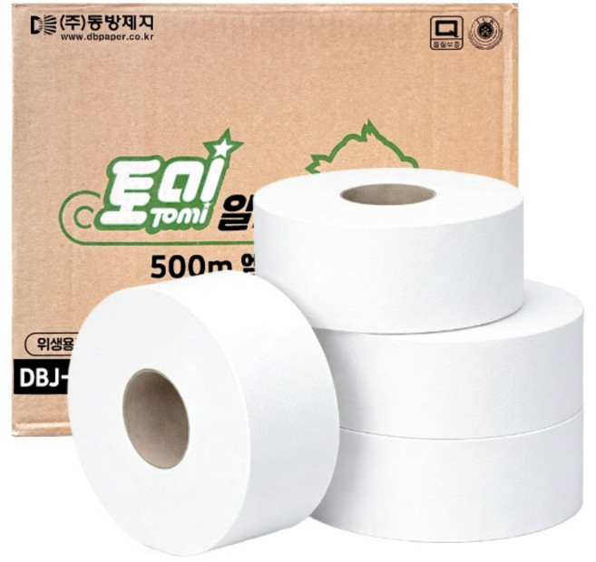엠보싱 점보롤 화장지 1겹 500m 16롤 업소용 토미 알파 대용량 화장실 롤휴지, 1박스
