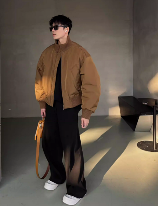 STYLE DR 남성 셔링 항공 점퍼 방풍 아우터 오버핏 데일리 점퍼 패딩 캐주얼 스탠드칼라 자켓