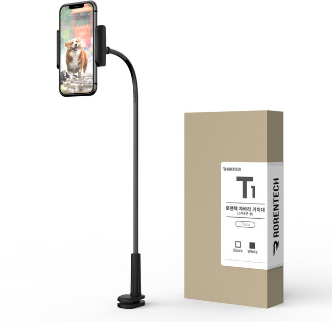 로랜텍 침대 스마트폰 자바라 거치대 T1, 블랙, 1개