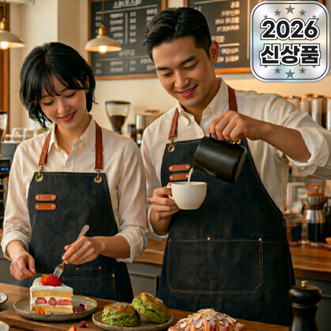 브롬비 카페 공방 캔버스 방수 앞치마 데님 재질, 1개, 데님 블랙