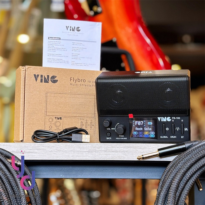 VING FB-100 電吉他 貝斯 隨身音箱 效果器 錄音介面 IR 螢幕 鼓機充電式, 黑色, 1個