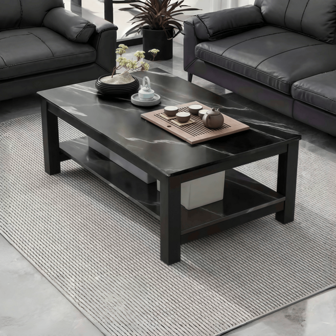 YAPOGI 유럽풍 가정용 대리석 무늬 우드 모조 세라믹 거실 쇼파 티테이블 테이블 수동 설치 거실테이블, 블랙