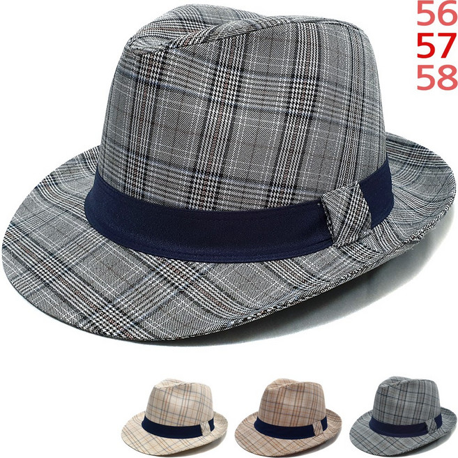 이럭셔리클럽 체크 페도라 중절모 선물용 여행 휴가 자외선차단 신사 남녀 공용 모자-CAP250423