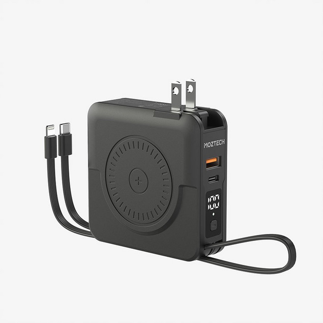 MOZTECH 萬能充Pro 多功能五合一無線充電行動電源, 紳士黑, MOA08