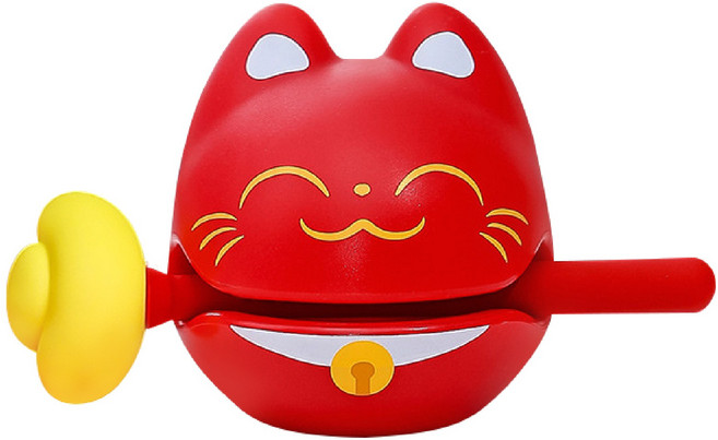 招財貓木魚 可愛造型擺飾 療癒舒壓小物, 紅色, 1個