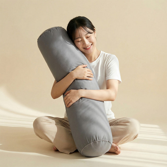 조은자리 안고자는 원형 바디필로우 대형 롱 쿠션 먼지없는 긴 베개 솜포함 세트, 01 피치스킨 진그레이