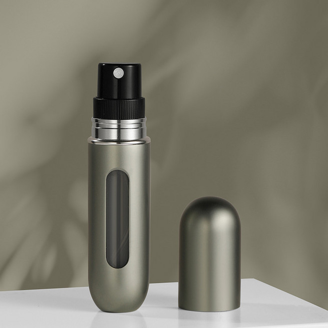 셀벨 천연소가죽 고급 향수케이스 휴대용 펌핑 자동 하단 충전 리필 향수공병 5ml, 1개, 그레이, 무광원형케이스, 그레이