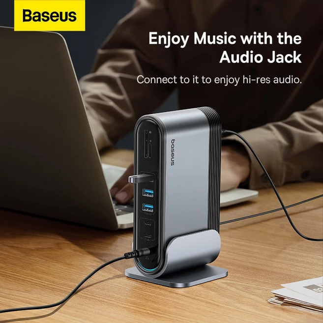 Baseus UnionJoy 트리플 디스플레이 도킹 스테이션 스페이스 그레이 17 포트 HDMI4K 60Hz 2 DP4K 60Hz 1 USB30 3 USBC30 2, 1)Grey, 1개