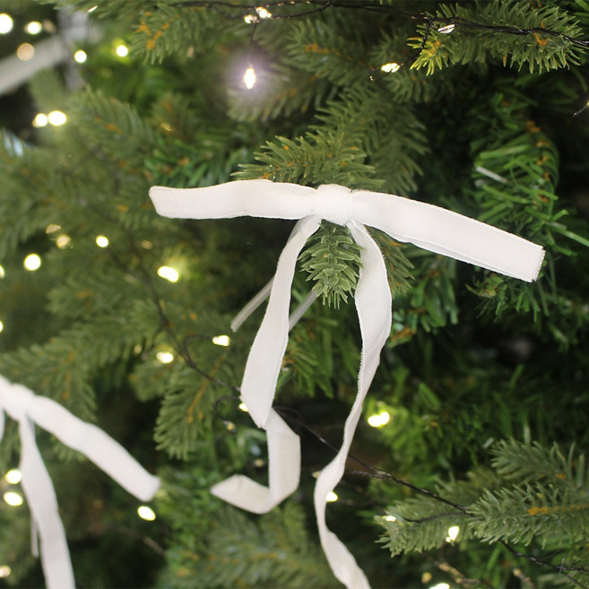 [해피인어스] 벨벳 리본 오너먼트 10p 크리스마스 트리 장식, 1세트, 화이트