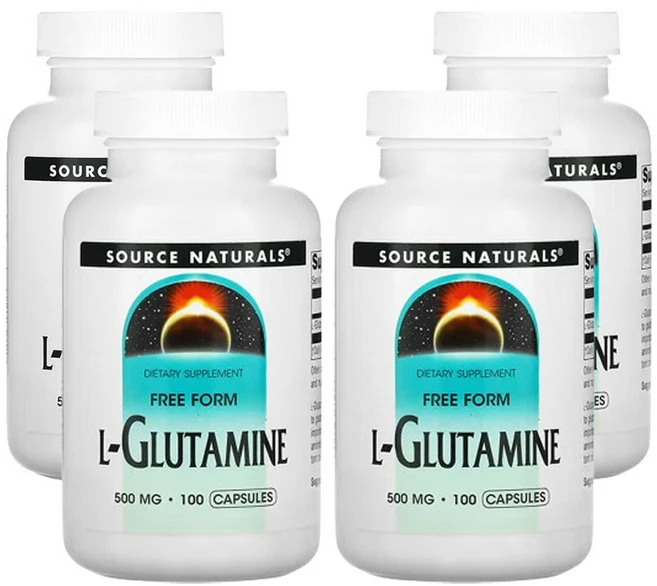 소스네츄럴스 L-글루타민 500 mg 100 캡슐, 4팩, 100정 - 쿠팡