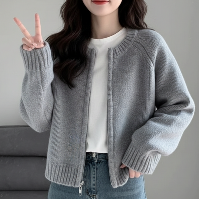 여성 캐주얼 지퍼 니트 가디건