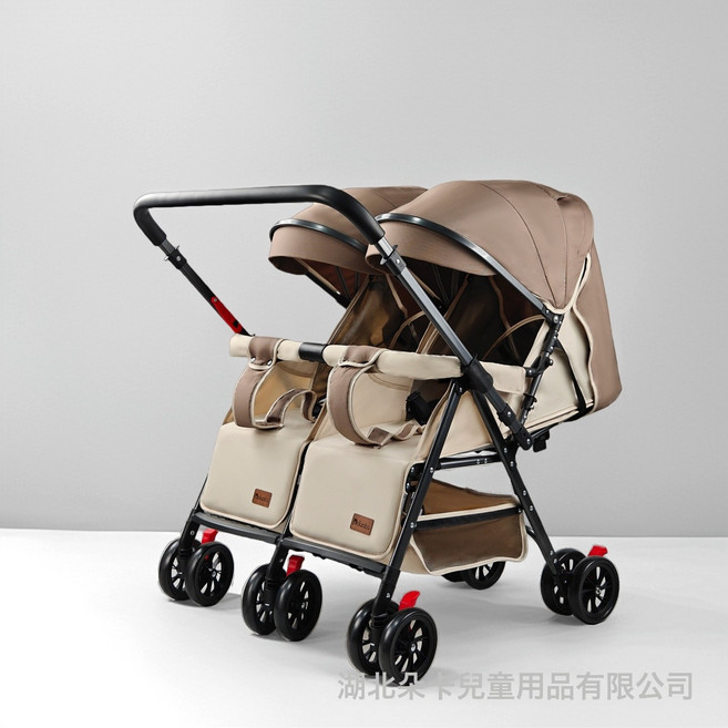 雙胞胎 寶寶 二胎 一大一小寶 雙人 超輕摺疊 嬰兒車推車可坐可躺, 咖啡:如圖