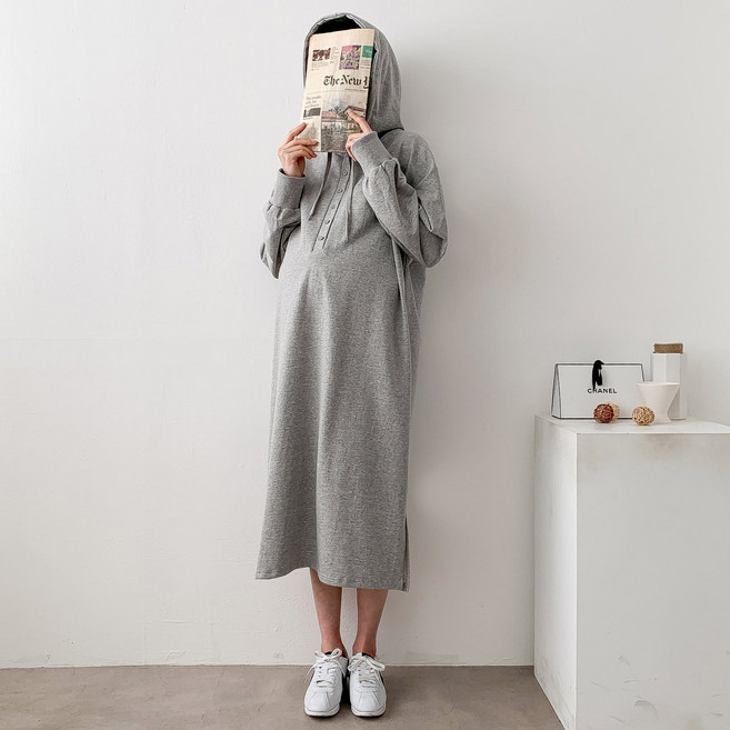 자수 후드 단추 수유원피스 수유복 임산부원피스 임부복